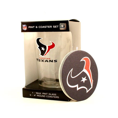 Houston Texans Glasses - (May Be Different Pattern Then Listed) - 16OZ Glass Pint With Coasters - $5.00 Per Set - Wholesale Houston Texans Products - Texans Merchandise 2