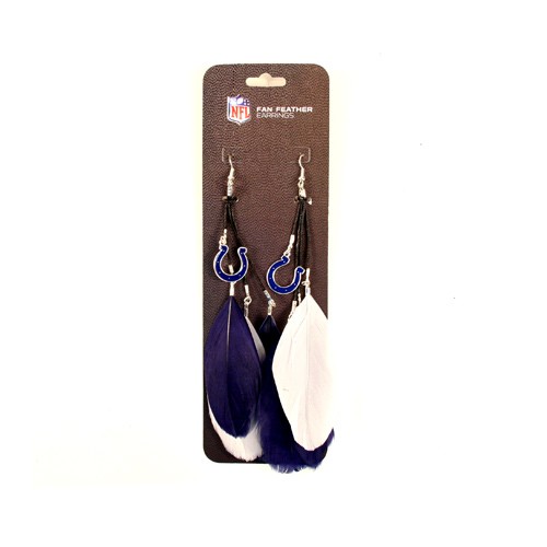 Indianapolis Colts Earrings - Feather Dangle Style - $2.75 Per Pair - Wholesale Indianapolis Colts Products - Colts Merchandise