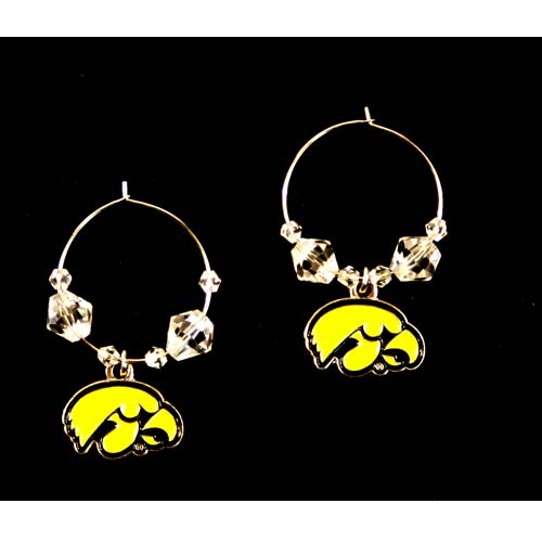 Iowa Hawkeyes Earrings - Clear Bead HOOP Style Dangle Earrings - $5.00 Per Pair - Iowa Hawkeyes