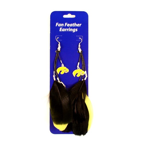 Iowa Hawkeyes Earrings - Dangle Feather Earrings - $2.75 Per Pair - Iowa Hawkeyes
