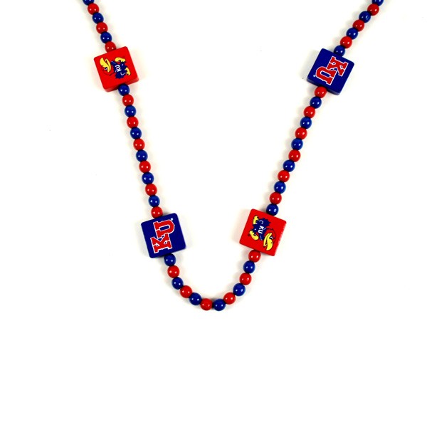 Kansas Jayhawks Beads - 30" Oversized Garland/Necklaces - Wood England Style - 12 For $30.00 - Kansas Jayhawks