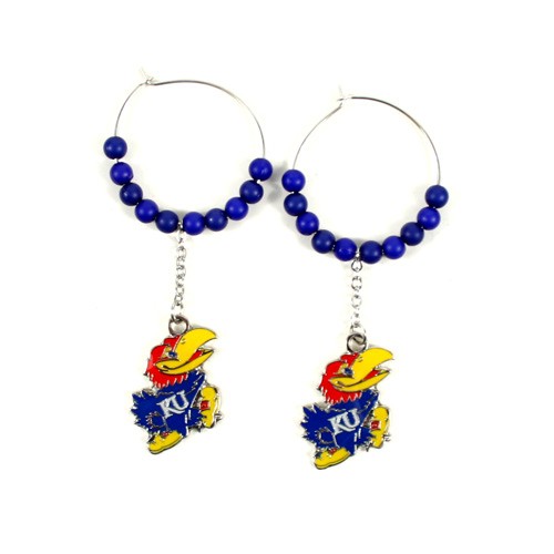 Kansas Jayhawks Earrings - 1" Multi Bead Hoop Earrings - 12 Pair For $36.00 - Kansas Jayhawks