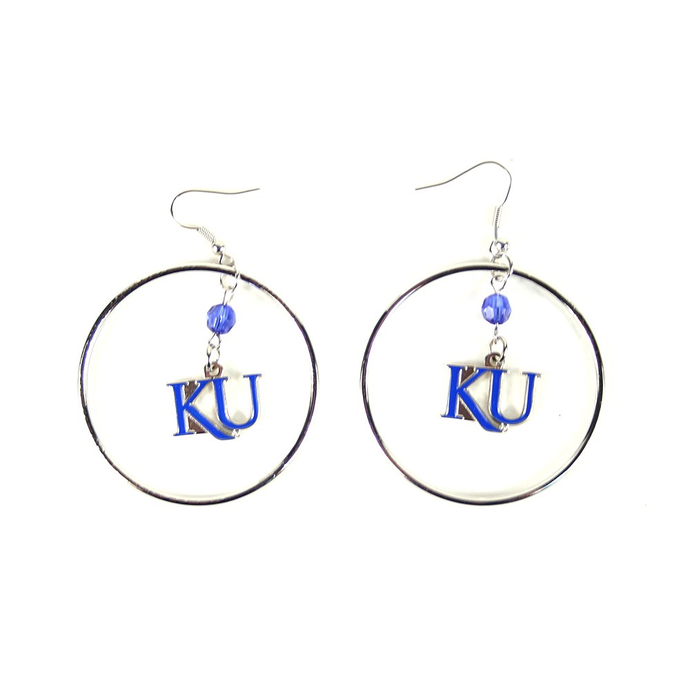 Kansas Jayhawks Earrings - 2" Color Bead Hoop Earrings - 12 Pair For $42.00 - Kansas Jayhawks