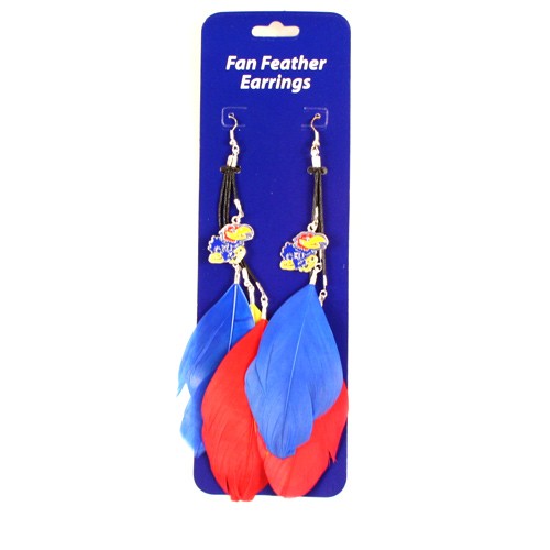 Kansas Jayhawks Earrings - Dangle Feather Style - $2.75 Per Pair - Kansas Jayhawks