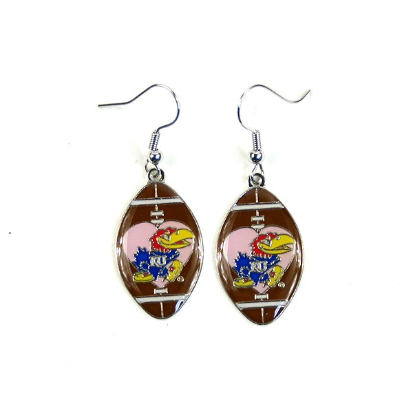 Kansas Jayhawks Earrings - Love Football Style Dangle Earrings - $3.00 Per Pair - Kansas Jayhawks