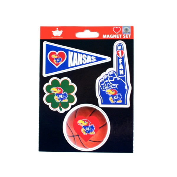 Kansas Jayhawks Heart Series Magnets - Heavy Stock - 4PC Magnet Set - 4.5"x6" Template - 12 Sets For $15.00 - Kansas Jayhawks