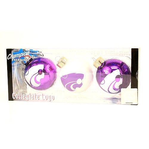 KState Wildcats Ornaments - 3Pack Set Glass Ball Ornaments - 2 Sets For $10.00 - Kansas State